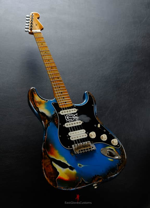 Fender Stratocaster Special Edition HSS Pelham Blue/Sunburst Heavy Aged Relic by East Gloves Customs image 1