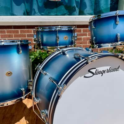 Slingerland Radio King 3-Ply Mahogany/Poplar Drum Set Silver & Blue Lacquer 24/13/16 w/ 6.5x14 Snare image 3