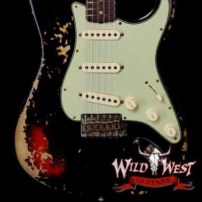 Fender Custom Shop 1960 Stratocaster Heavy Relic Aged Black over 3 Tone Sunburst 7.65 lbs image 1