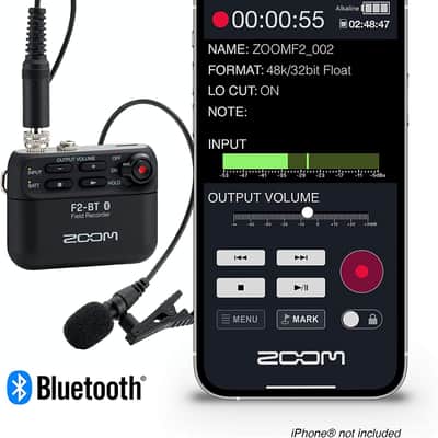 Zoom F2-BT Lavalier Recorder with Bluetooth, 32-Bit Float Recording, Audio for Video, Wireless Timecode Synchronization, Records to SD, and Battery Powered with Included Lavalier Microphone image 3