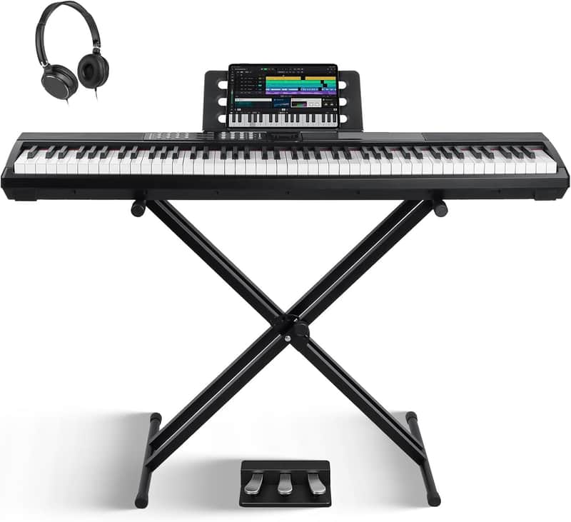 88 Keys Weighted Keyboard Piano with Stand & Sustain Pedal, Hammer-Action Digital Piano, Full-size Electric Piano Keyboard Supports USB-MIDI/Wireless Connect, image 1