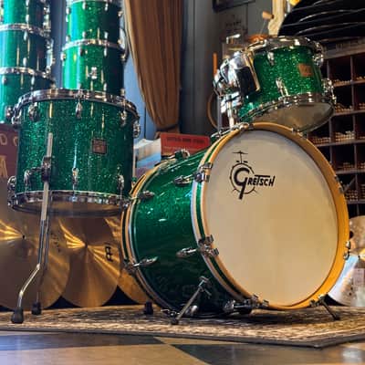 USED 1990's Gretsch USA Custom Square Badge Drum Set in Green Sparkle image 11