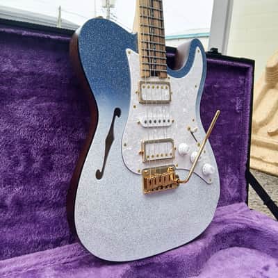 HI Guitar Custom Tele Semi-hollow Body Blue white sparkle image 2