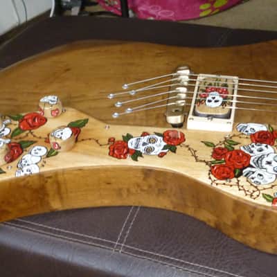 custom unique stock, Firebird R slab guitar,"Skulls&Roses",,handpainted+carved,collector item trades image 4