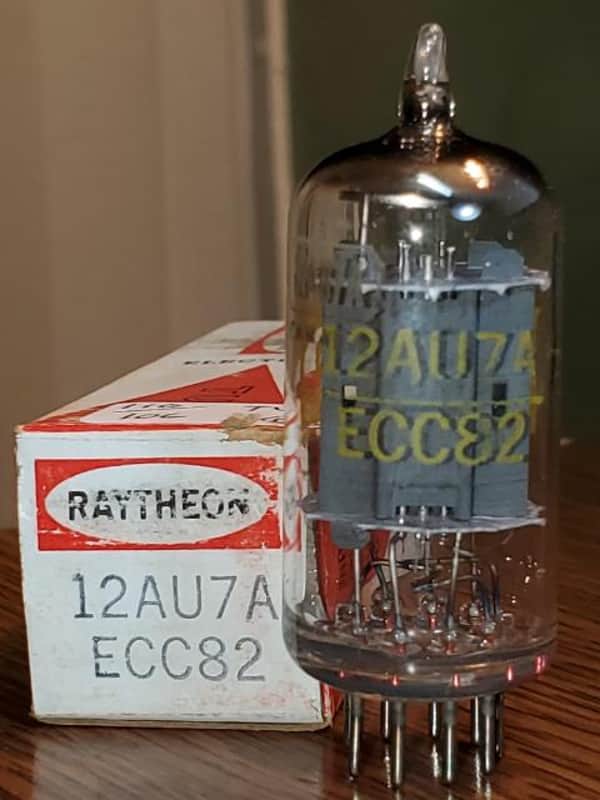 12AU7A Raytheon NOS/NIB Tall Grey Plates/Halo Getter MaxiPreamp2/TV-7 Tested image 1
