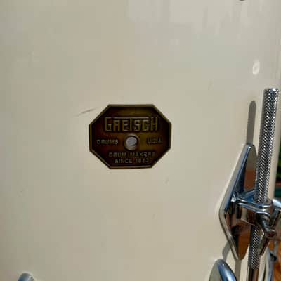 1970s Gretsch 16x16 Stop Sign Badge Floor Tom Drum White Nitron image 2
