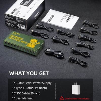 LEKATO PS-01R Built-in 10000mAh Rechargeable Battery Guitar Pedal Power Supply, 10 Isolated DC Outputs, 9V 300mA, 100mA Effect Pedal Boards Power Supply, 5V/1A USB Port, Short Circuit Protection image 4