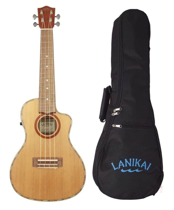 Mint Lanikai CDST-CEC Acoustic Electric Solid Cedar Top Cutaway Ukulele with Gig Bag image 1
