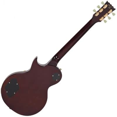 Vintage V100 ReIssued Electric Guitar V100TBK - Flamed Thru Black image 5
