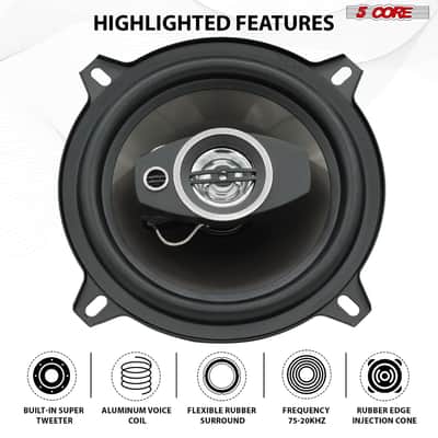 5Core Coaxial Car Door Speakers 5” Pair 350W 4Ohm 2 Way Component Subwoofer Audio w Super Tweeter image 4