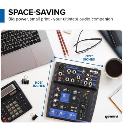 Gemini Sound GEM-05USB - 5-Channel Bluetooth Audio Mixer, USB Playback, Compact DJ Mixer Console with Phantom Power, 2-Band EQ, and FX Control image 3