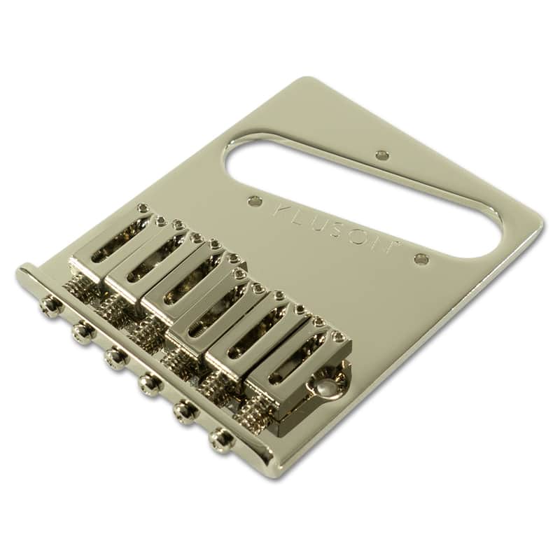 Kluson Contemporary Replacement Bridge For Left Hand Fender Telecaster With Brass Saddles Nickel image 1