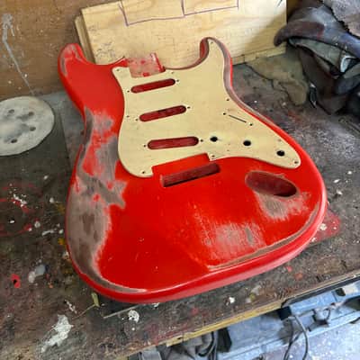 Fiesta Red Heavy Relic Stratocaster body, Nitro paint, made in Italy image 2