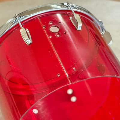 CRACKED! Vintage 70's Ludwig Vistalite 14" Concert Tom Red Acrylic for Drum Set image 6