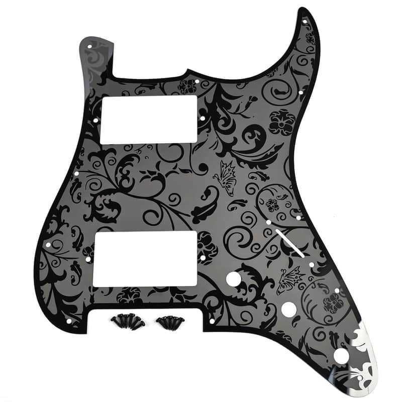 Engraved Stainless Steel Guitar Pick guard 11 holes HH 13/32?Potentiometer Hole Metal Electric Guitar Pickguard Compatible with Stratocaster Strat ST Style Guitar Replacement Parts(Black) image 1