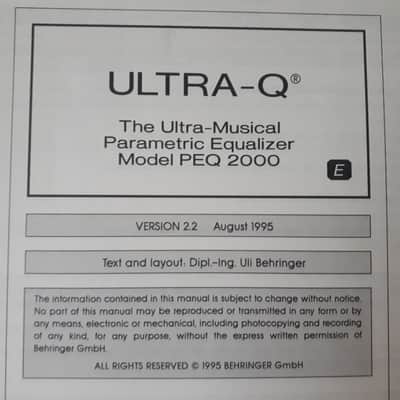 Behringer Ultra-Q The Ultra Musical Parametic Equaliser PEQ2000 Manual version 2.2 1995 image 3