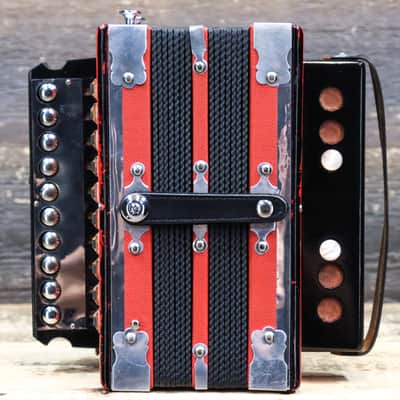 Gagné & Frère 1-Row 2-Bass 10-Treble Button "D" Red & Black Diatonic Accordion w/Case image 1