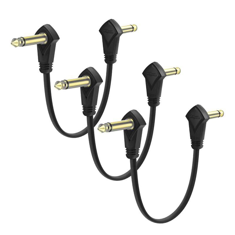 3 Pack 12 Inch Guitar Patch Cables Gold Plug, 30 cm Black Guitar Pedal Cable Effect Cable Cord, 1/4" inch TS Low Profile Right Angle Patch Cable for Guitar Effect Pedal image 1