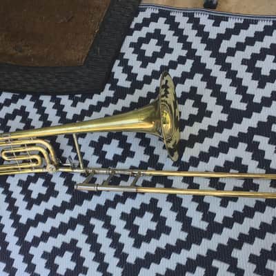SUMMER DEAL F E OLDS LOS ANGELES .554 / .565 DUAL BASS TROMBONE 10INCH BELL SINGLE ROTAR 1948 EXCELLANT SHAPE ORG. CASE WITH MPC image 8