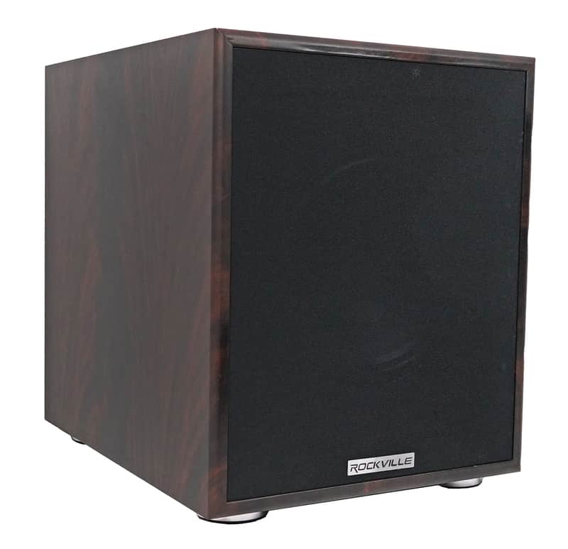 Rockville Rock Shaker Dark Wood 400w 8" Powered Home Theater Subwoofer Sub image 1