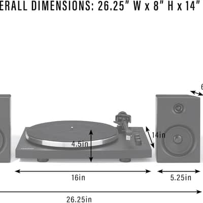 Crosley T150C-BK 2-Speed Bluetooth Turntable Record Player System with Weighted Tone Arm and Stereo Speakers - Black image 5