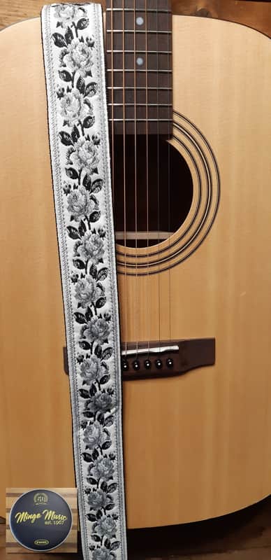 Perri’s Leathers black & white flowers 2" jacquard guitar strap, TWS-7682 image 1