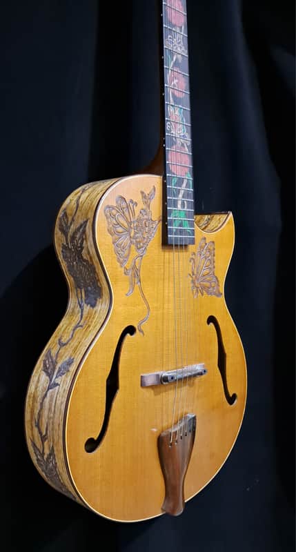 Blueberry Handmade Acoustic Archtop Guitar Grand Concert Size - Butterfly Motif image 1