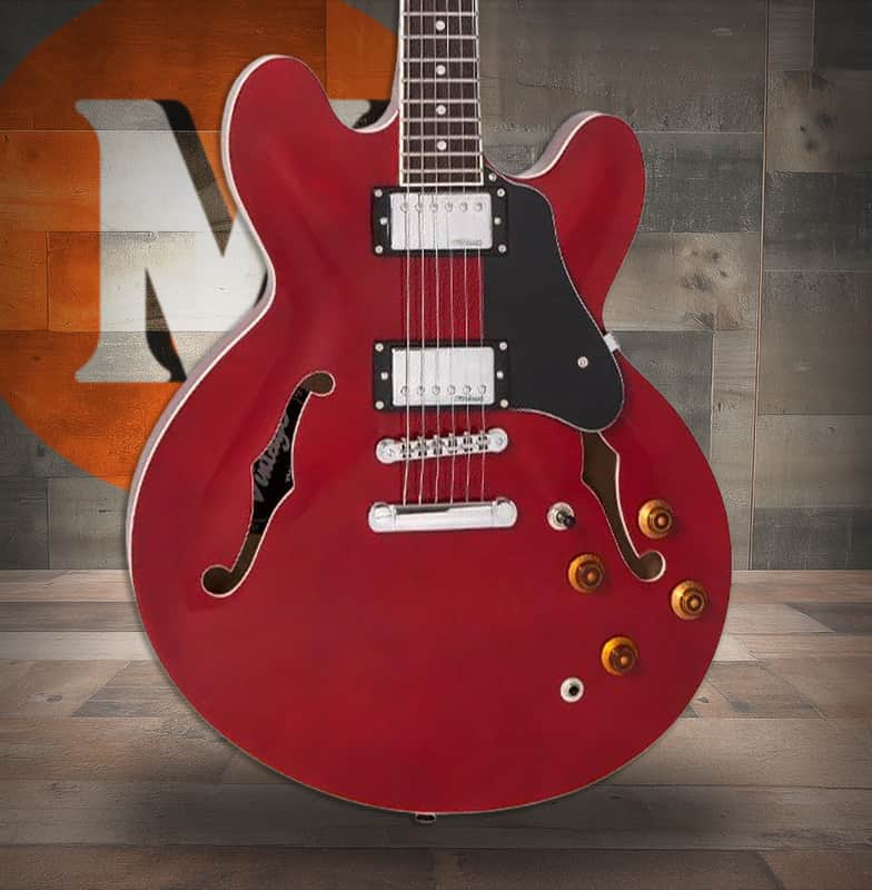 Vintage VSA500 ReIssued Semi Acoustic Guitar - Cherry Red (VSA500CR) image 1