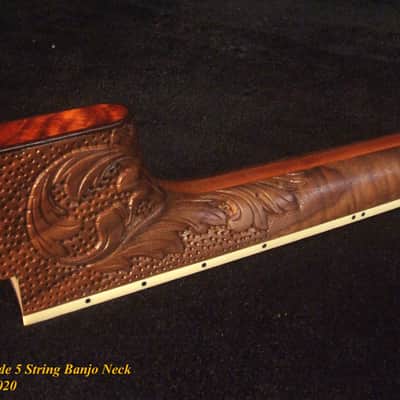 Handcrafted 5 String Banjo Neck, Solid Walnut & Mahogany DRAGON Inlay, Heel Carved, Bruce Wei BN-2020 image 4