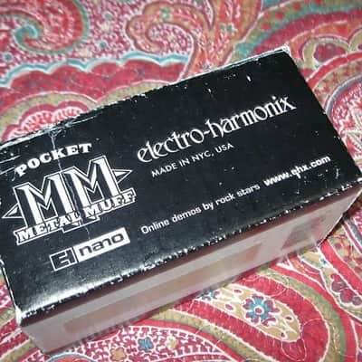 used condition Electro-Harmonix EMPTY CARDBOARD BOX and copy of Owner's Manual ONLY for Pocket Metal Muff (NO pedal, NO original Owner's Manual, NO warranty / registration paperwork) 2010s - BOX: cardboard - OUTER AREAS: Mostly black/GRAPHIC: black&white image 5