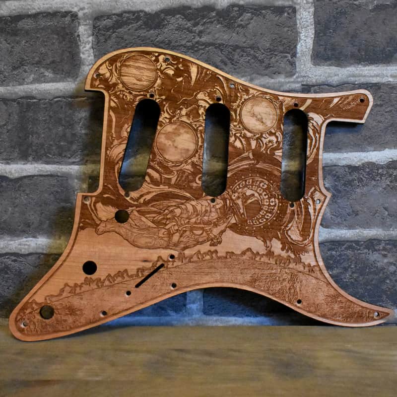 Handcrafted Cherrywood Pickguard for Fender Stratocaster HSS/SSS – Laser-Engraved Unique Design image 1