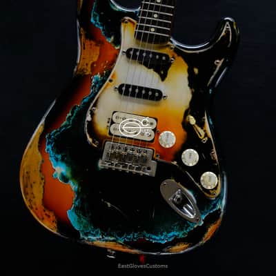 Fender Stratocaster Black/Blue over Sunburst Inspired by Joe Strummer Aged Heavy Relic (RARE) image 9