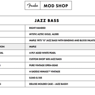 2020 Fender Mod Shop Jazz Bass | Rare '75 U Neck | Custom Shop '60s Pickups image 11