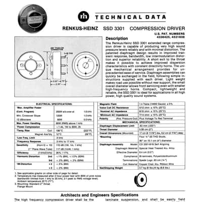 One pair of Renkus-Heinz SSD 3301 compression drivers with horns