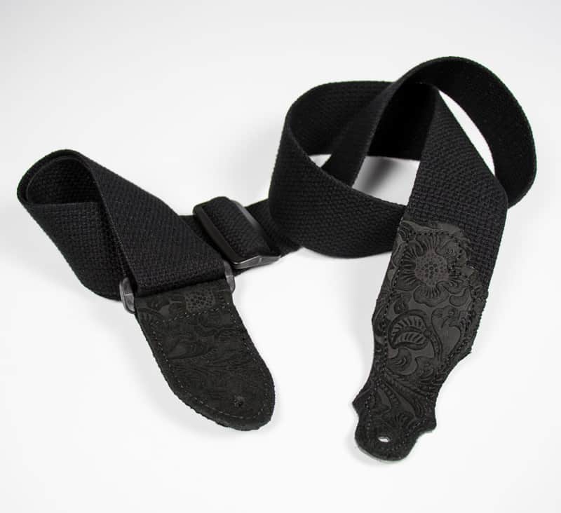 Franklin Strap Cotton Guitar Strap w/ Embossed Suede End Tab - Black/Black image 1