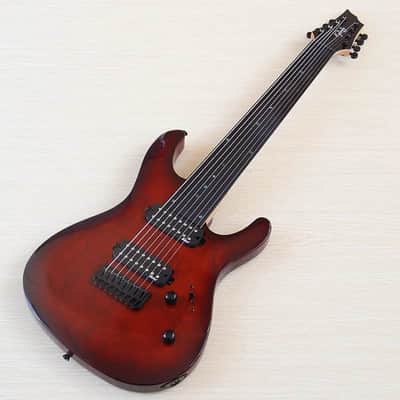 Custom 8 String Fretless Electric Guitar, Burl Wood Top Body, Maple Neck image 1