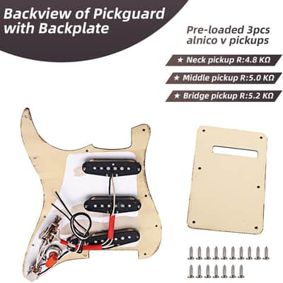 Prewired Loaded Pickguard,Electric Guitar Pickguard with SSS Guitar Pickup Set, for 3-ply Stratocaster Pick Guard Loaded High Output Alnico V Single Coil Humbucker Replacement Parts image 4