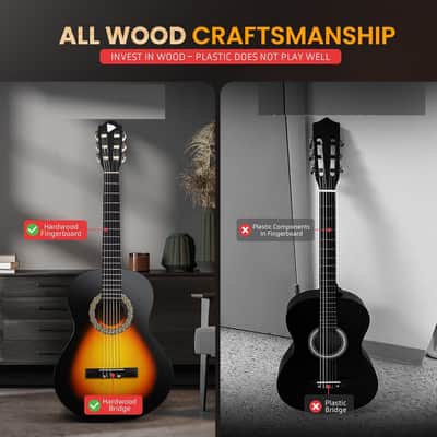 Beginner Acoustic Guitar Kit, 1/4 Junior Size All Wood Instrument for Kids, Adults, 30" Sunburst Teardrop Matte image 3