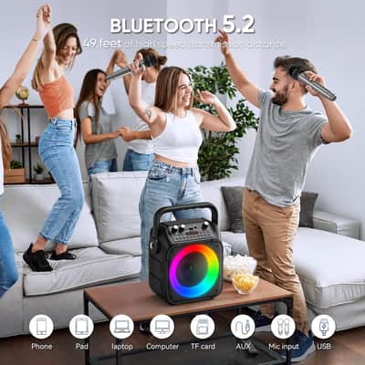 Karaoke Machine, Portable Bluetooth Speaker with 2 Wireless Microphones for Adults & Kids with Lights, Karaoke Microphone with PA System Supports USB/TF/REC/FM/AUX for Home Party Home System Packages image 8