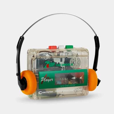 Yellowed Centurion E305C variable speed cassette walkman device *Serviced* that plays "tapes" and has a volume wheel image 7
