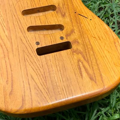 Light Back Routed Swamp Ash 1" Wood Strips Strat (Woodtech, USA) in Golden Amber Truoil Finish image 5
