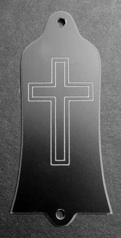 GUITAR TRUSS ROD COVER - Engraved - Fits GIBSON USA - CROSS - BLACK SILVER image 1