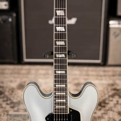 Eastman T64 Trapeze Hollow Body Electric Guitar - Iced Blue Metallic with Gig Bag image 4
