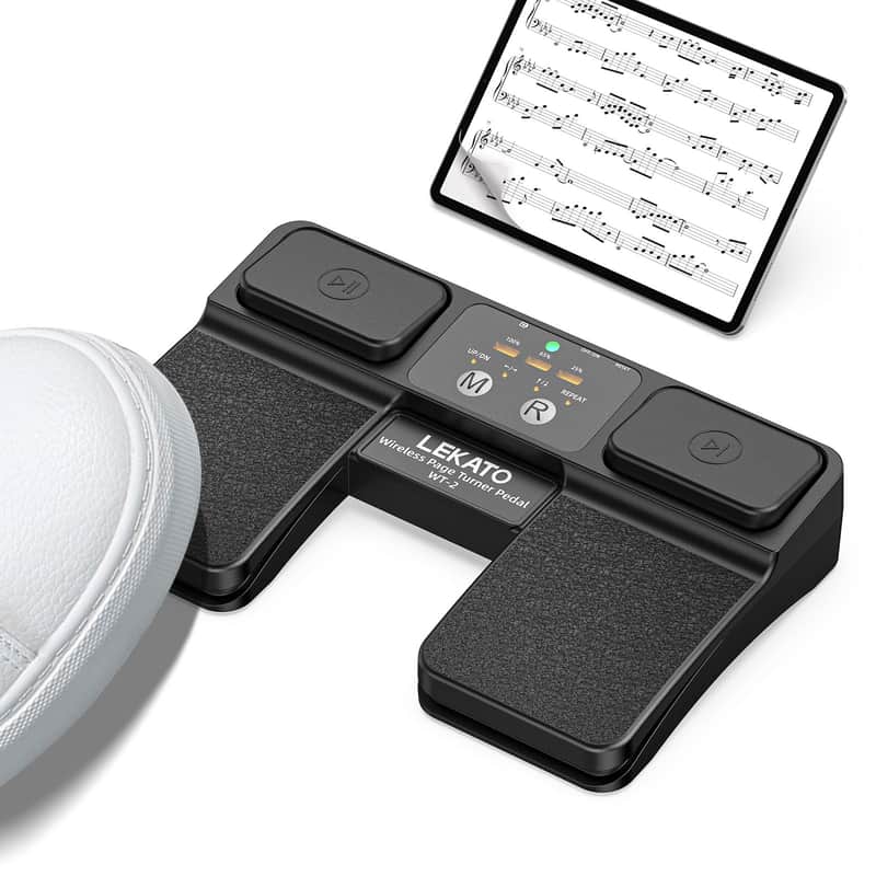 LEKATO Wireless Bluetooth Page Turner for ipad Tablets Android IOS, Usb-Rechargeable Music Page Turner Foot Pedal with LED Battery Indicator Supports Multimedia Controls (Play/Pause, Next Track) image 1