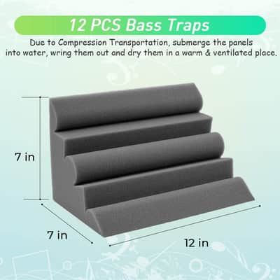 12 Pack Set 7" X 7" X 12" Acoustic Foam Bass Traps Corner Studio Foam with Adhesive Tape image 3