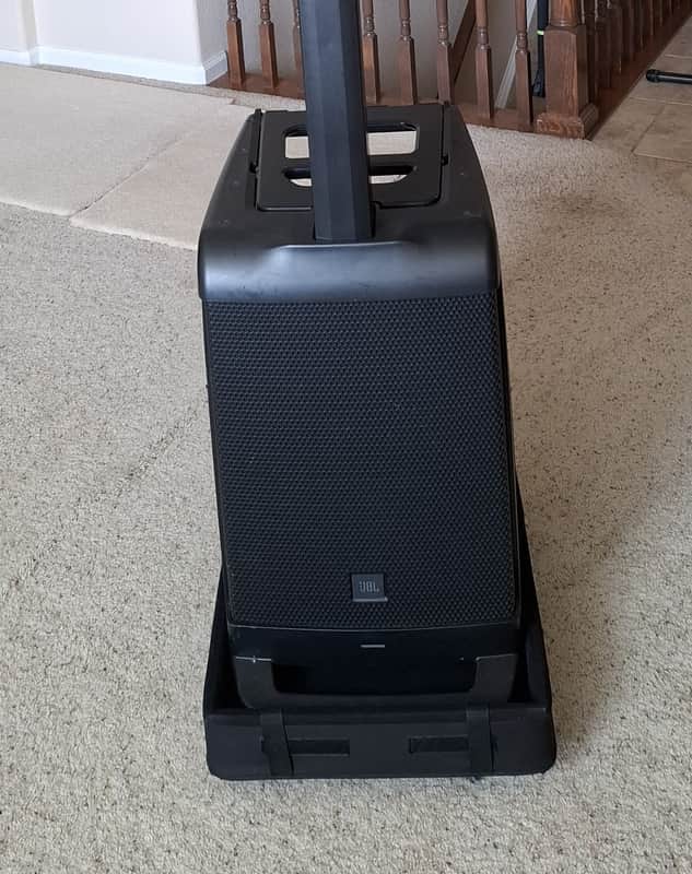 JBL EON ONE Portable Bluetooth PA System Including Rolling Base Speaker Transporter + Cover + Mic Cable + Gibson Gtr Cable image 1