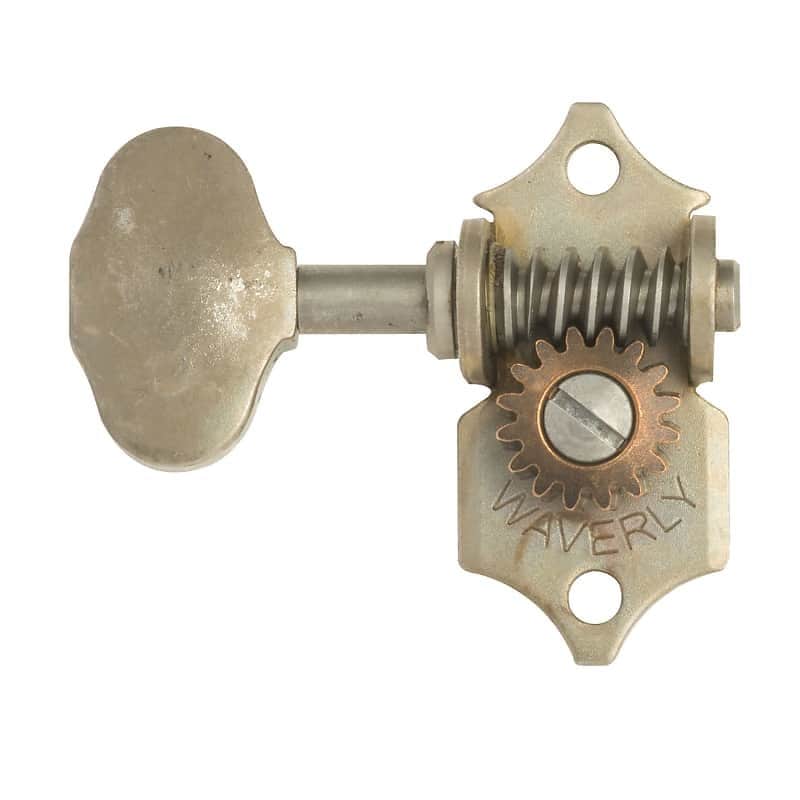 Waverly Guitar Tuners with Butterbean Knobs, for Solid Pegheads, Relic nickel, 3L/3R image 1