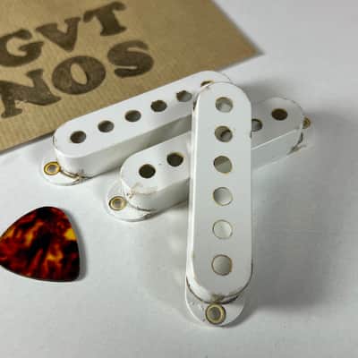 General Vintage Tone  1958 / 1959 True Vintage Stratocaster pickup covers “ hips “ Aged White  Aged image 3