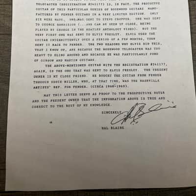 Fender Rosewood Telecaster 1968- 1st Ever Prototype Built For Elvis Presley! Includes Documentation! image 12