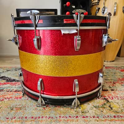 Ludwig Tri-Band Red & Gold Sparkle 3-ply Kit 22-16-12" Blue/Olive Badge image 5